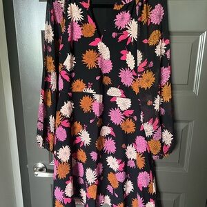 Ann Taylor Floral Black Dress with Pink and Orange Accents